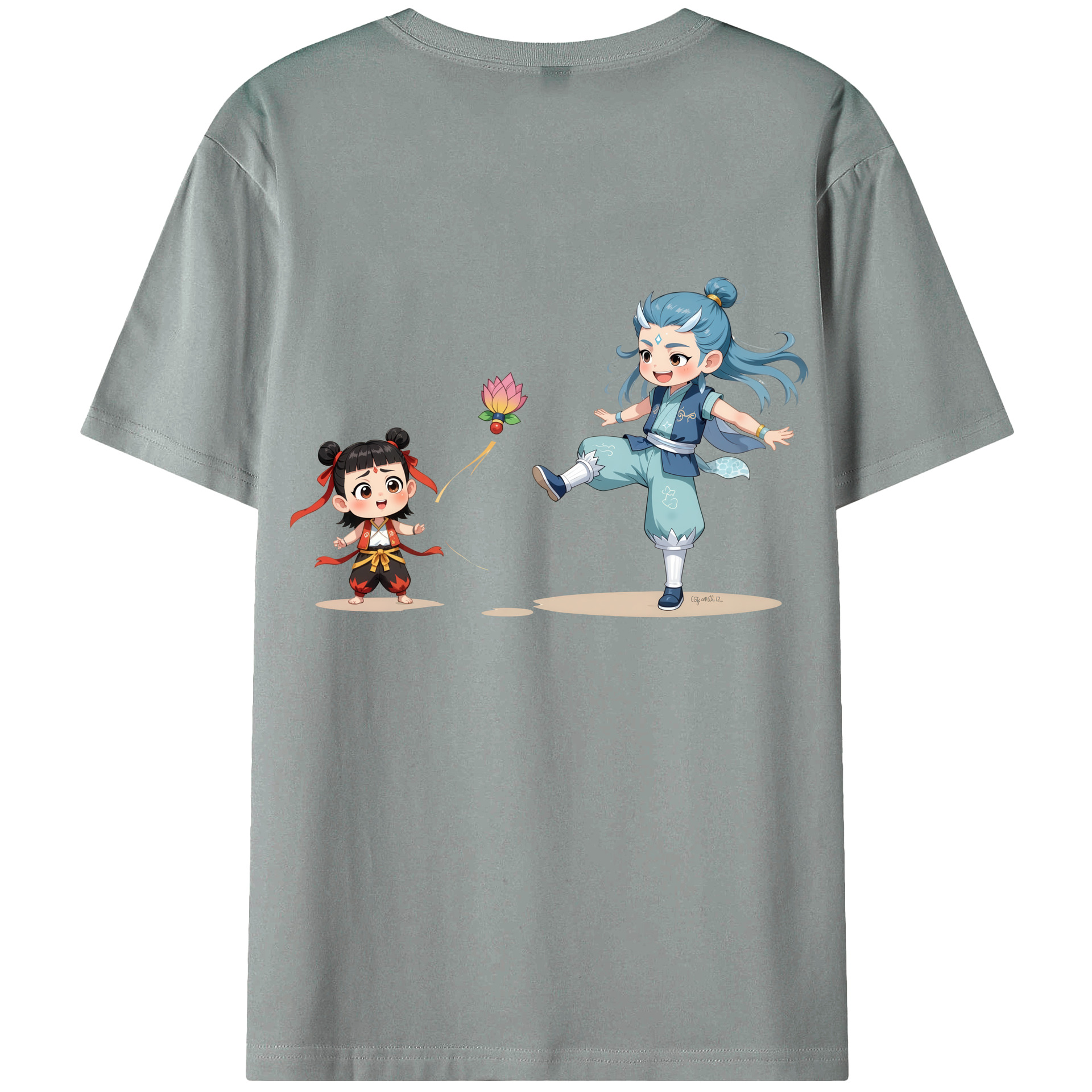 （画像用） Ne Zha 2 ナタ 魔童の大暴れ 綿100％ メンズ半袖Tシャツ（バックプリント） 通気性